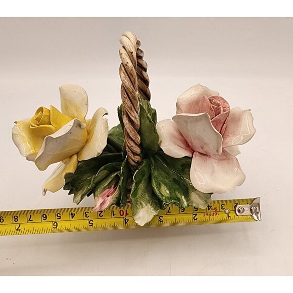 Large Vtg Nuova Capodimonte Fili Savastano Porcelain Roses In A Basket Italy - Picture 8 of 9